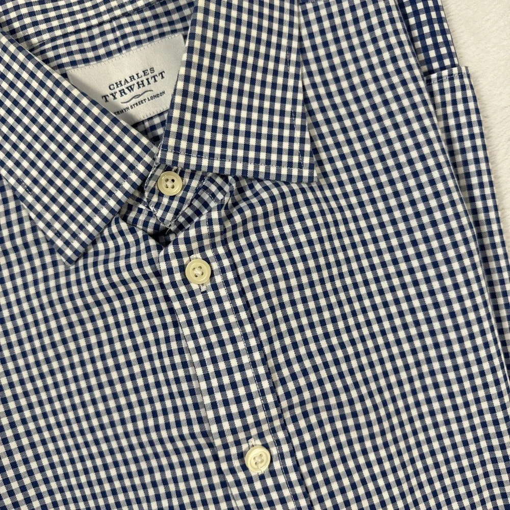 Charles Tyrwhitt Men's 17.5 36 Blue White‎ Check Cotton Dress Shirt